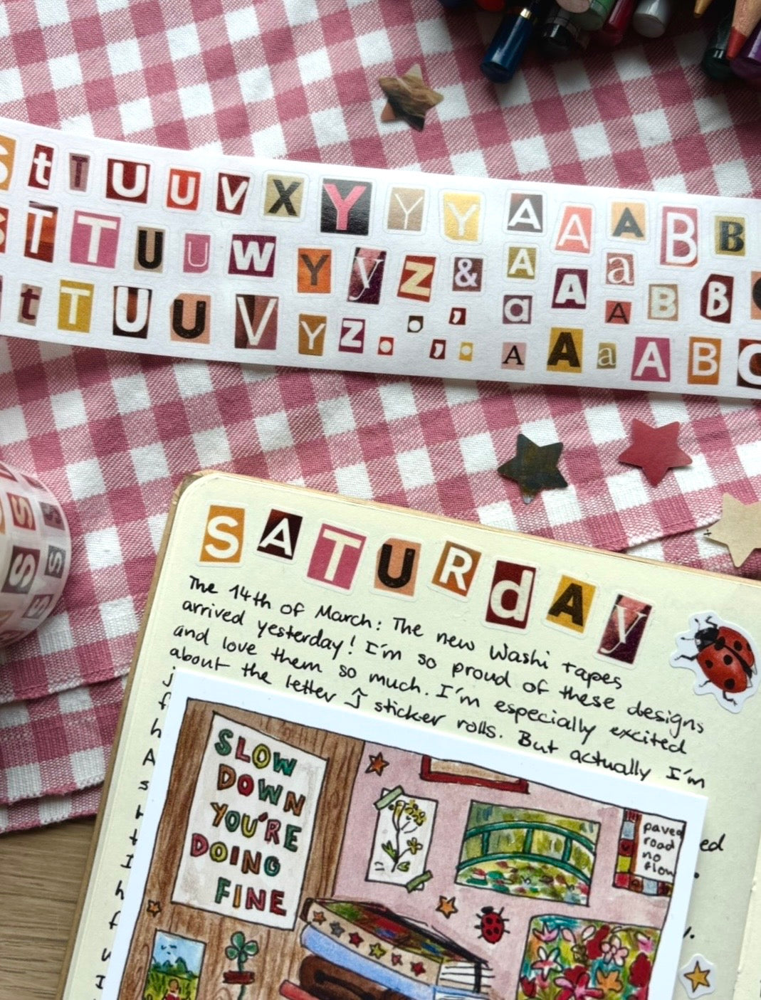 "Red Scrappy Letters" Washi Stickers