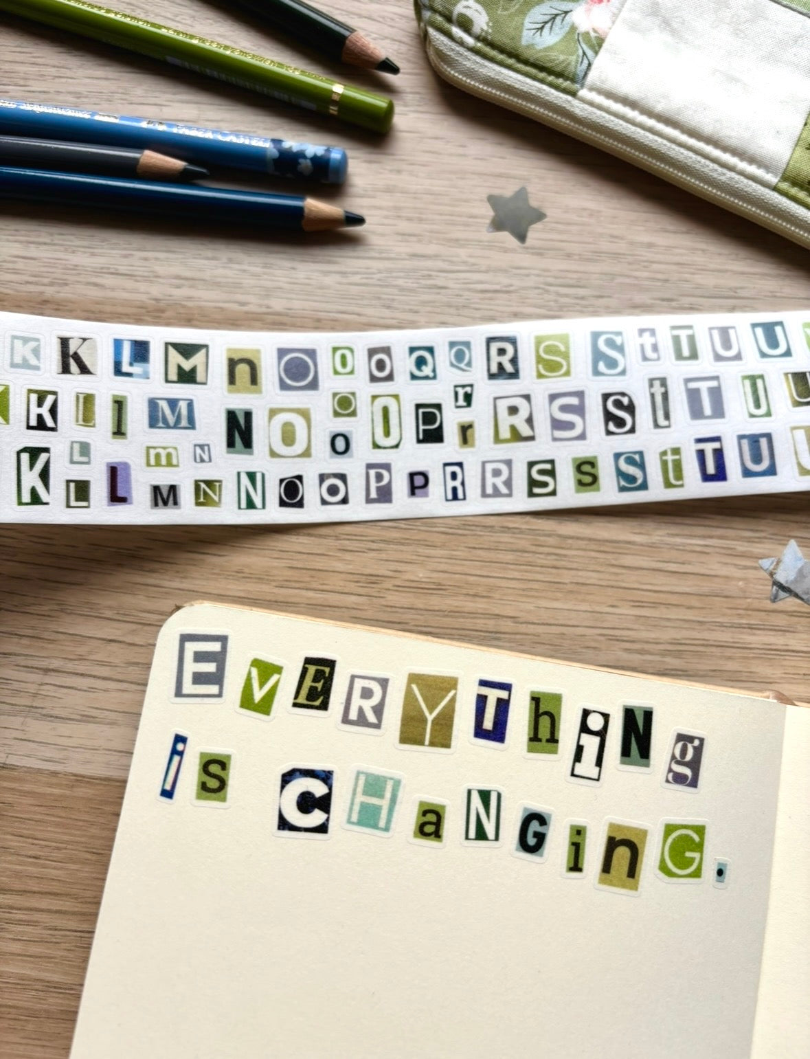 "Blue Scrappy Letters" Washi Stickers
