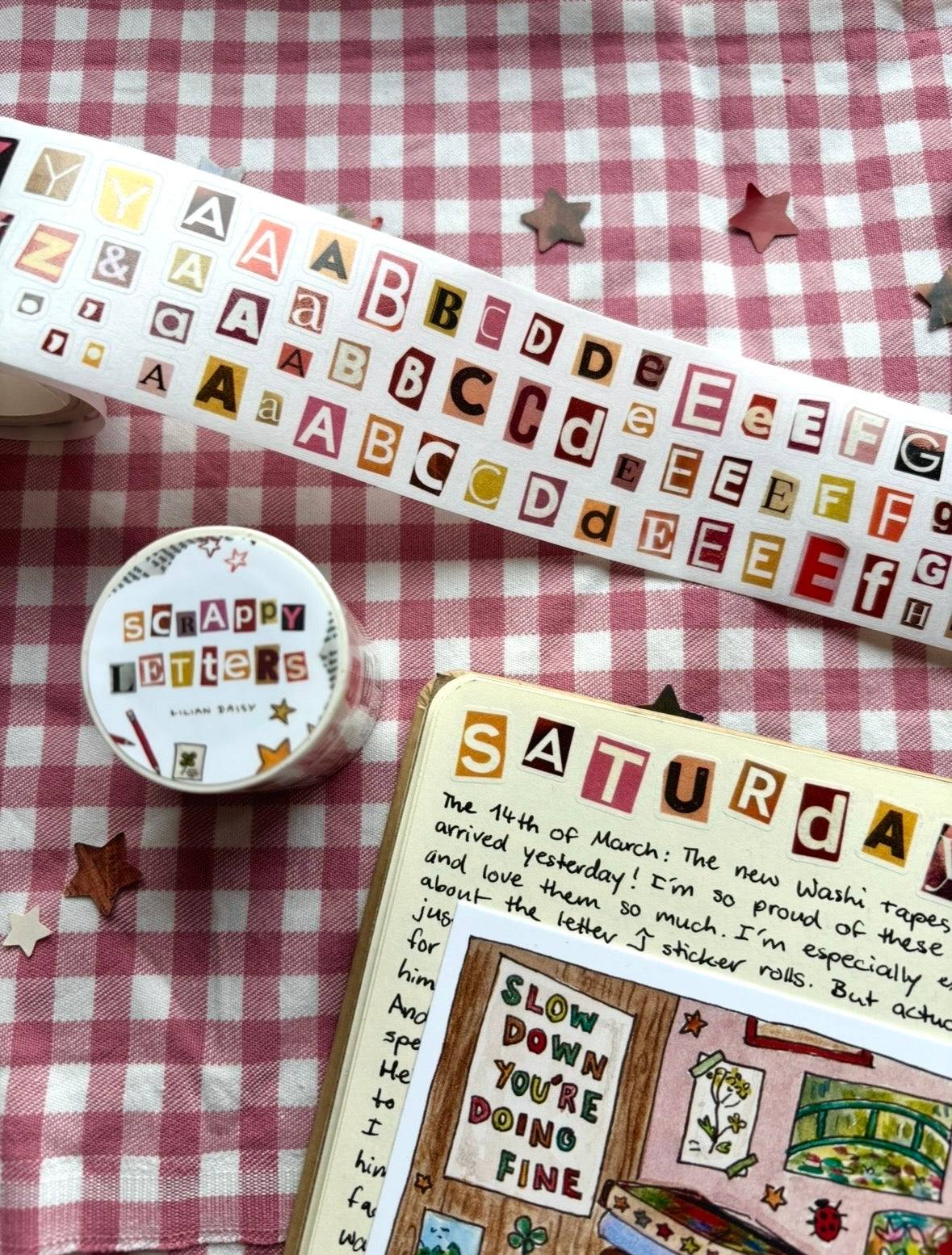 "Red Scrappy Letters" Washi Stickers