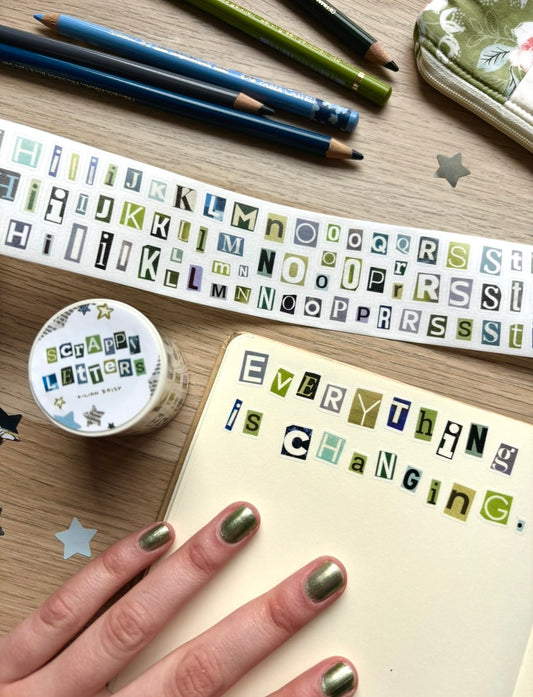 "Blue Scrappy Letters" Washi Stickers
