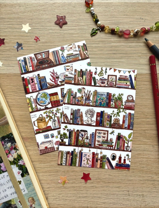 "Bookshelves" Set of 2 A6 Postcard Prints