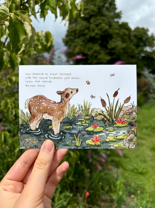 "Deer in the Pond" A6 Postcard Print